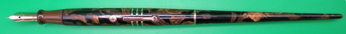 ITEM #6802 6854: WHAL/EVERSHARP GREEN/CLEAR/CREAM MARBLE DESK BASE. DORIC SOCKET IN BLACK WITH GOLD FILLED TRIM.
